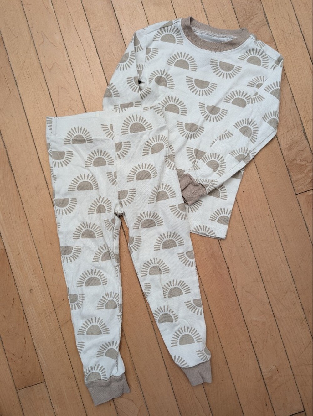 5T Toddler Pajamas Neutral Sun Print Jogger Bottoms - Beige Cream Cotton